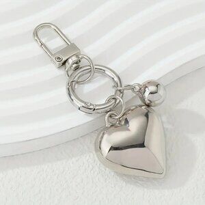 Puffy Heart Bag Charm Keychain Purse Ball Trendy Stylish Glam Sexy Y2K Silver